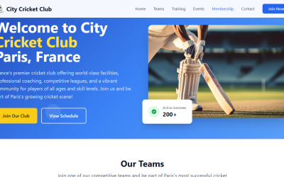 Szablony klubów krykietowych – strona docelowa – nowoczesny projekt strony internetowej – sport