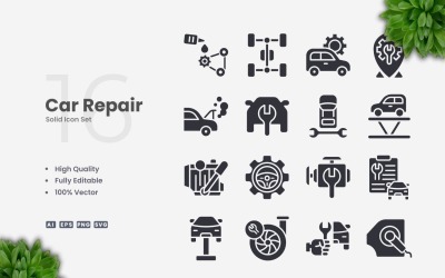 16 Car Repair Solid Icons Set