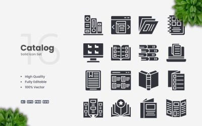 16 Catalog Solid Icons Set