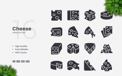 16 Cheese Solid Icons Set
