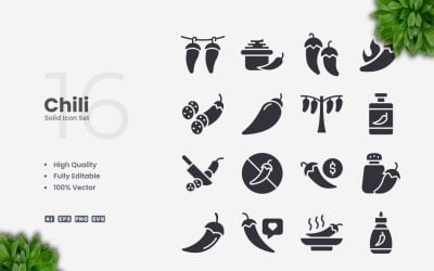 16 Chili Solid Icons Collection