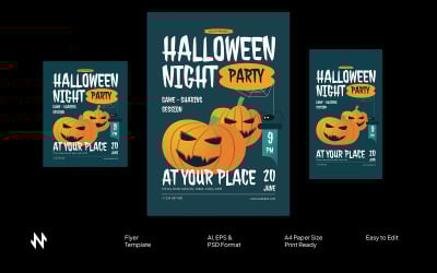 Flat Halloween Night Party Flyer