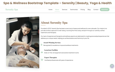 Serenity – Spa &amp;amp; Wellness Bootstrap-mall för skönhet, yoga och hälsa
