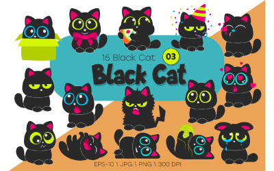 Set of Black Cats 03. T-Shirt, PNG.