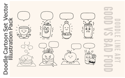 Doodle Cartoon Set – 8 Editable Line Art Characters with Speech Bubbles