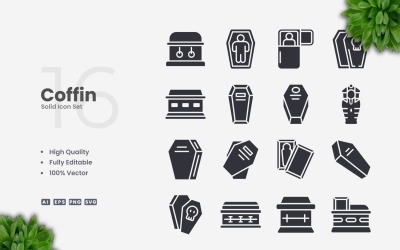 16 Coffin Solid Icons Set