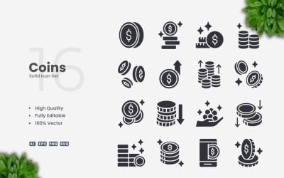16 个 Coins Solid Icons 集合