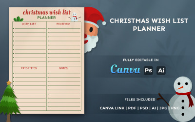Christmas Wish List Planner Template | Editable Holiday Planner Pages for KDP, Canva &amp;amp; Print