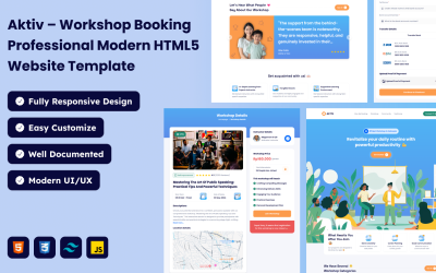 Aktiv – Workshopbokning Professionell modern HTML5-webbplatsmall