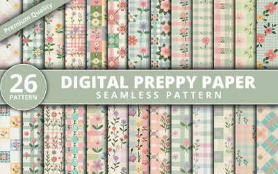 Digital Preppy Paper Seamless Patterns | 26 Pastel Floral &amp;amp; Plaid Digital Papers Pattern