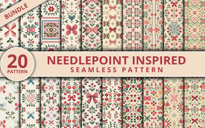 Needlepoint Inspired Seamless Cross Stitch Floral Pattern Bundle