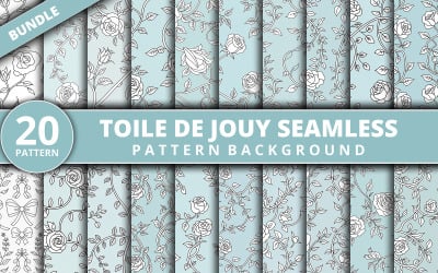 Seamless Toile De Jouy Floral Pattern Bundle for Digital Paper, Fabric, and Background Design