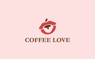 CoffeeLove – Romantic Coffee Logo Design with Kiss Symbol