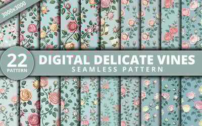 High Resolution Digital Delicate Vines Seamless Floral Pattern Bundle | Elegant Rose Smart Object
