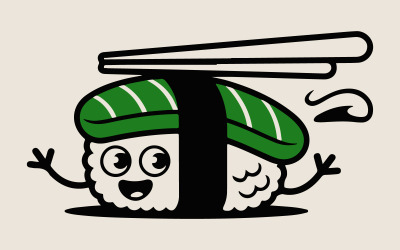 Sushi-Koch-Maskottchen-Logo | Niedlicher japanischer Lebensmittel-Cartoon-Vektor