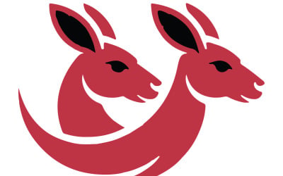 A logo illustration of two kangaroo