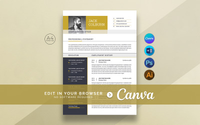 Modern CV-sjabloon Canva &amp;amp; MS Word voor marketing CV