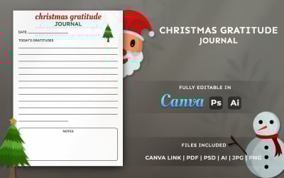 Christmas Gratitude Journal | Editable Holiday Planner Template for Canva &amp;amp; KDP