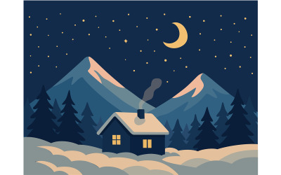House Surrounded by Snow (flat design)