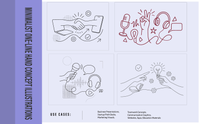 Minimalist One-Line Business Partnership, Podcast Innovation collage style Vector Illustrations