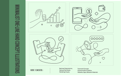 Minimalist One-Line Finance, Digital Payment Business Growth collage style Illustration