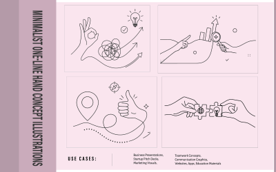 Minimalist One-Line Problem Solving, Strategy Teamwork collage style Concept Vector Illustrations