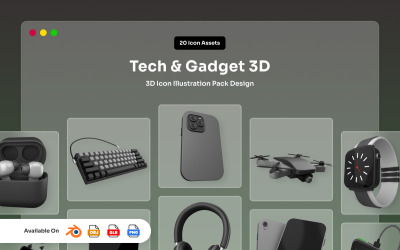 Pacchetto di icone 3D di tecnologia e gadget moderni