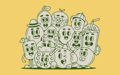 Roztomilý kawaii ovocné tváře vektorové ilustrace