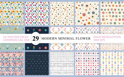 Modern Minimal Çiçek ve Şekilli Kusursuz Desenler | Renkli Soyut Çiçek Desenleri