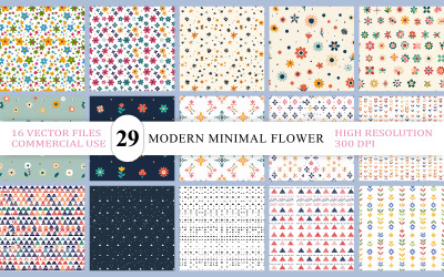 Modern Minimal Flower &amp;amp; Shape Seamless Patterns | Colorful Abstract Floral Pattern