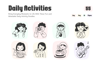 Daily Activities Doodle Illustration Set