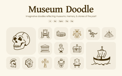 Modern Doodle Museum Icon Set