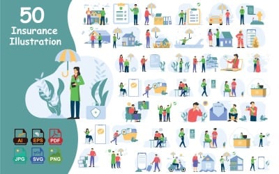 Insurance Illustration Pack | Life, Health, Car, Home, Travel &amp;amp; Business Coverage Designs