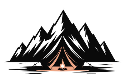 Camping in the mountains in a flat style