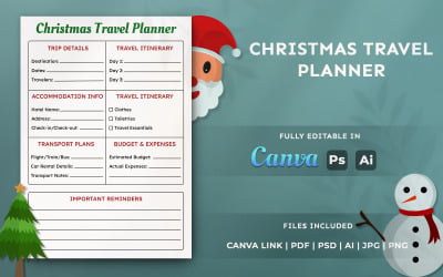 Christmas Travel Planner | Editable Holiday Planner Template for Canva &amp;amp; KDP