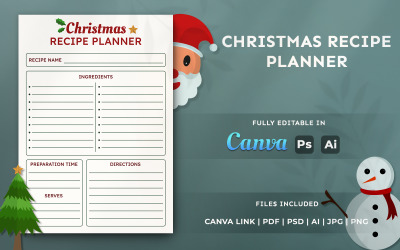 Christmas Recipe Planner Template | Festive Holiday Meal &amp;amp; Menu Organizer for KDP Use