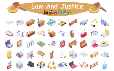 Pack d&amp;#39;icônes isométriques Droit et Justice – Icônes Tribunal et Avocat pour les designers et créateurs numériques