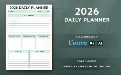 2026 Daily Planner Template – Editable and Printable Organizer for Canva and KDP