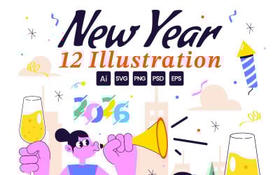 12 Gelukkig nieuwjaar 2026 Illustratie