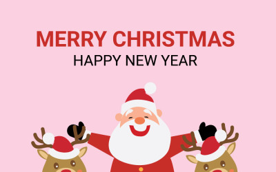 Santa Claus with Two Happy Reindeer Cartoon Christmas Vector