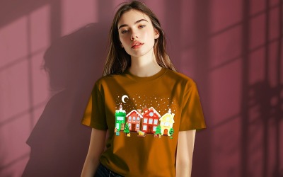 Aile, Arkadaşlar ve Çocuklar İçin Noel Evi Tişört Tasarımı Dijital İndirme Şenlikli Tatil Grafiği