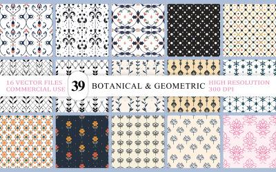 Arrière-plans vectoriels floraux vintage sans couture | Pack de motifs vectoriels minimalistes inspirés de la nature