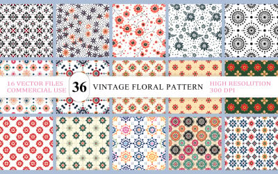Fondos con motivos florales vintage coloridos | Paquete de patrones geométricos florales vintage sin costuras