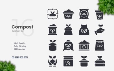 16 Compost Solid Icons Set