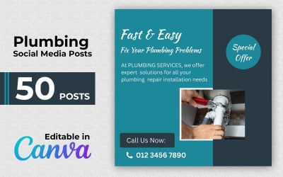 Plumber Canva Templates - 50 Instagram Posts - Social Media Posts