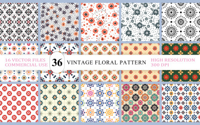 Renkli Vintage Çiçek Motifli Arka Planlar | Vintage Çiçek Geometrik Kusursuz Desen Paketi