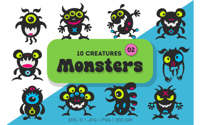 Whimsical Monsters Pack 02. Tshirt, PNG.