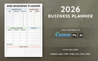 Business Planner Template 2026 | Editable Canva A4 Printable Planner Design Layout