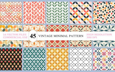 Collection de motifs sans couture du milieu du siècle | Arrière-plan coloré d&amp;#39;inspiration rétro | Vecteur botanique