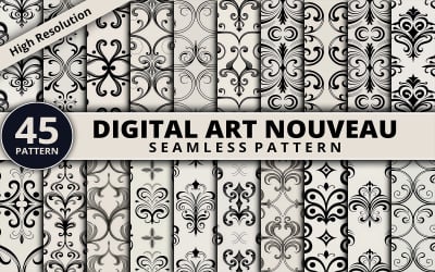 Elegant Art Nouveau Seamless Patterns – Vintage Floral Damask Decorative Black and White Bundle